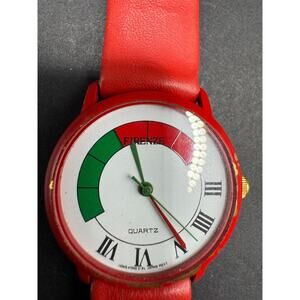 Vintage Firenze Quartz Watch w/ Red Genuine Leather Strap Round White Dial
